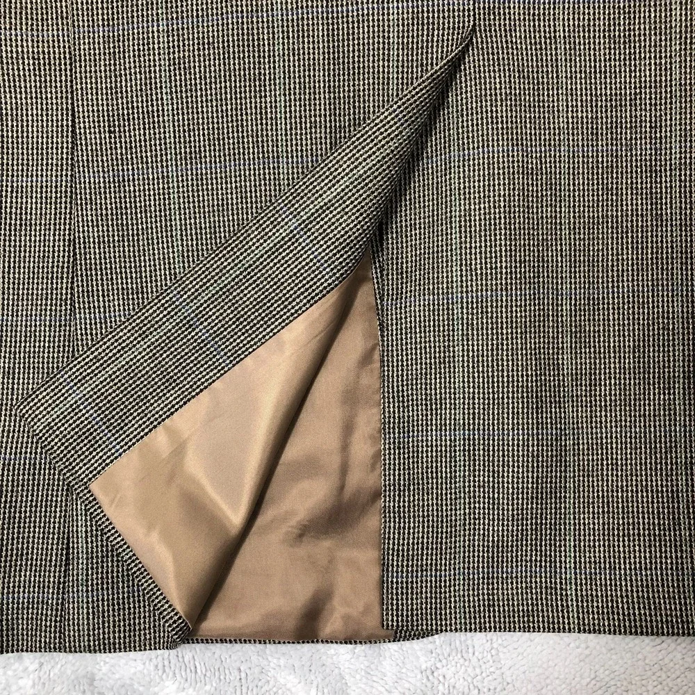 Chaps Blazer Mens 42L Brown Houndstooth Sport Coat Suit Jacket Formal Lambs Wool